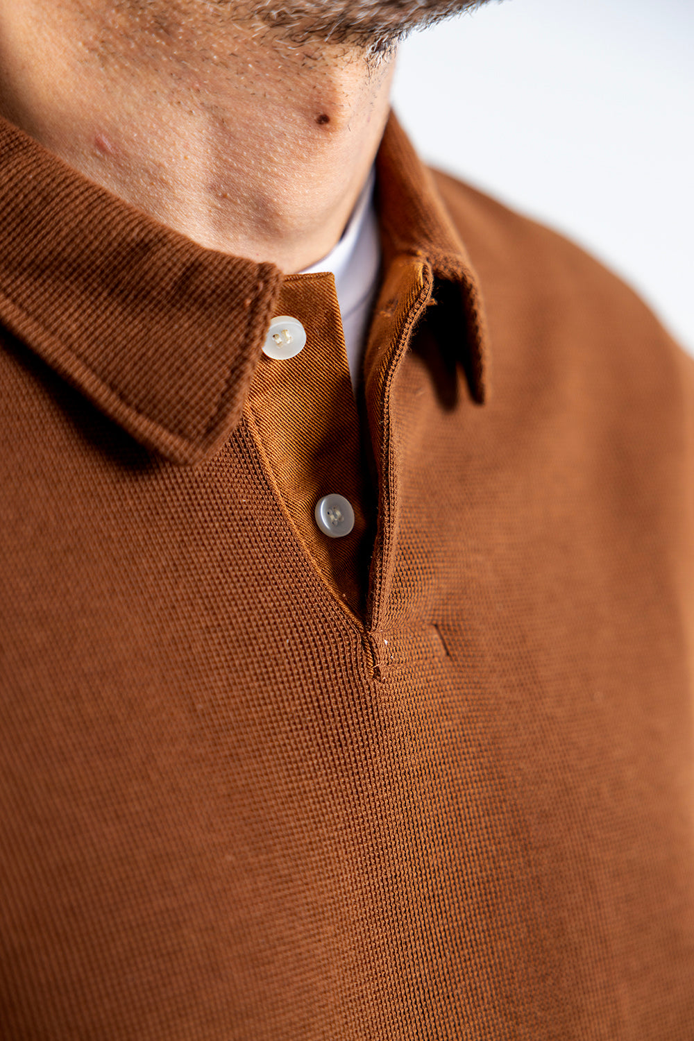 COTTON POLO SWEATER - brown