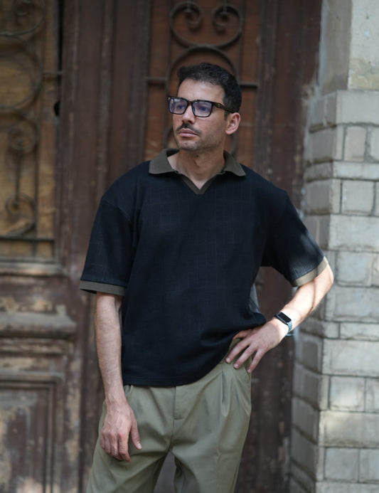 Riviera Contrast Collar Polo - Black