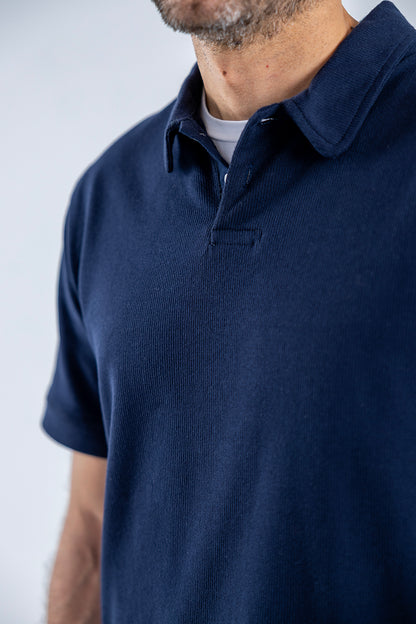 COTTON POLO SWEATER - navy