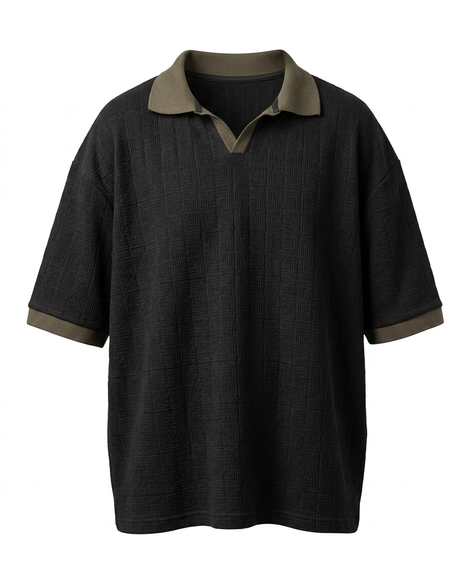 Textured Cotton Polo – Relaxed Fit - Black