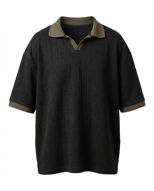 Textured Cotton Polo – Relaxed Fit - Black