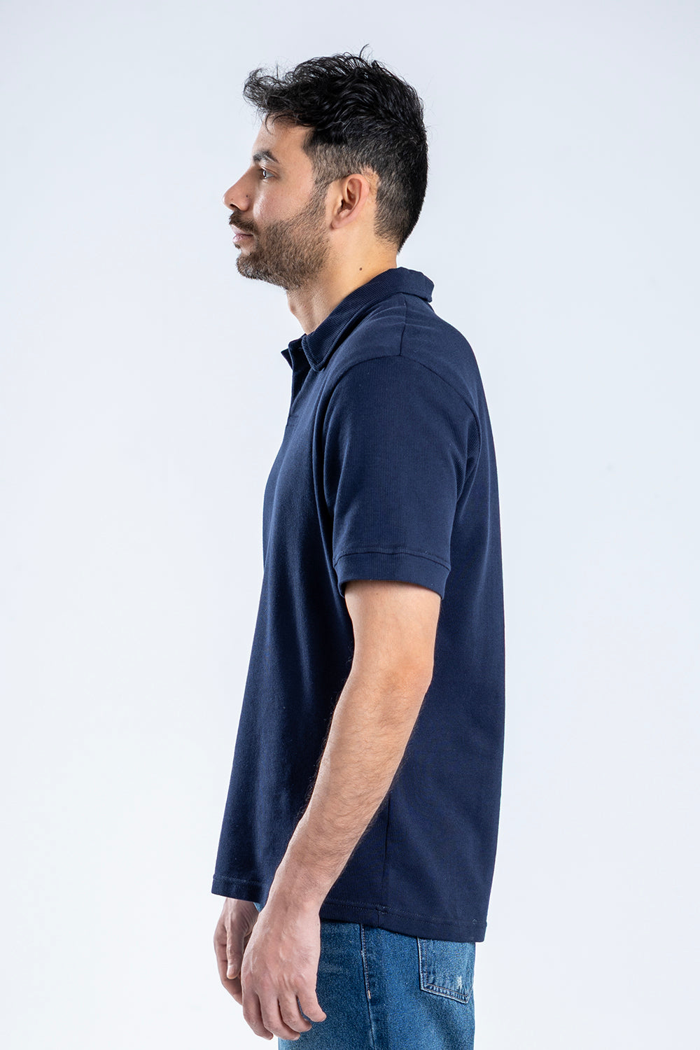 COTTON POLO SWEATER - navy