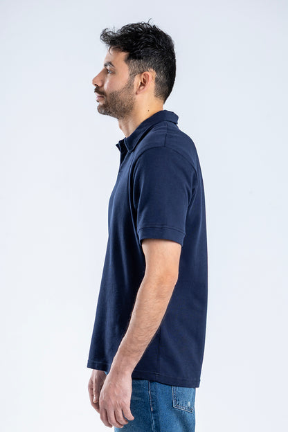 COTTON POLO SWEATER - navy