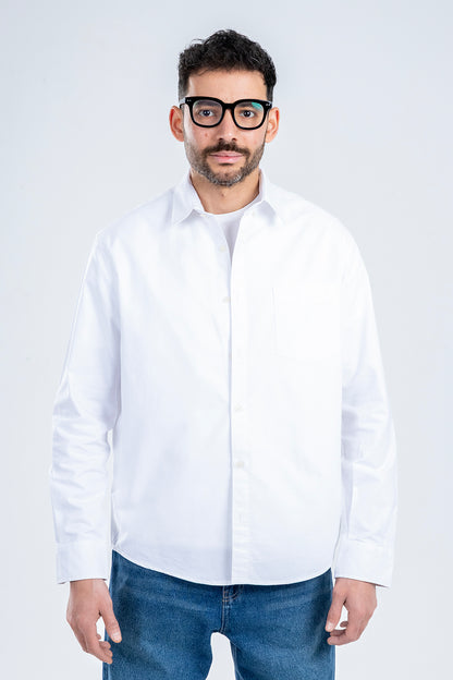 Button-up . Oxford shirt -White