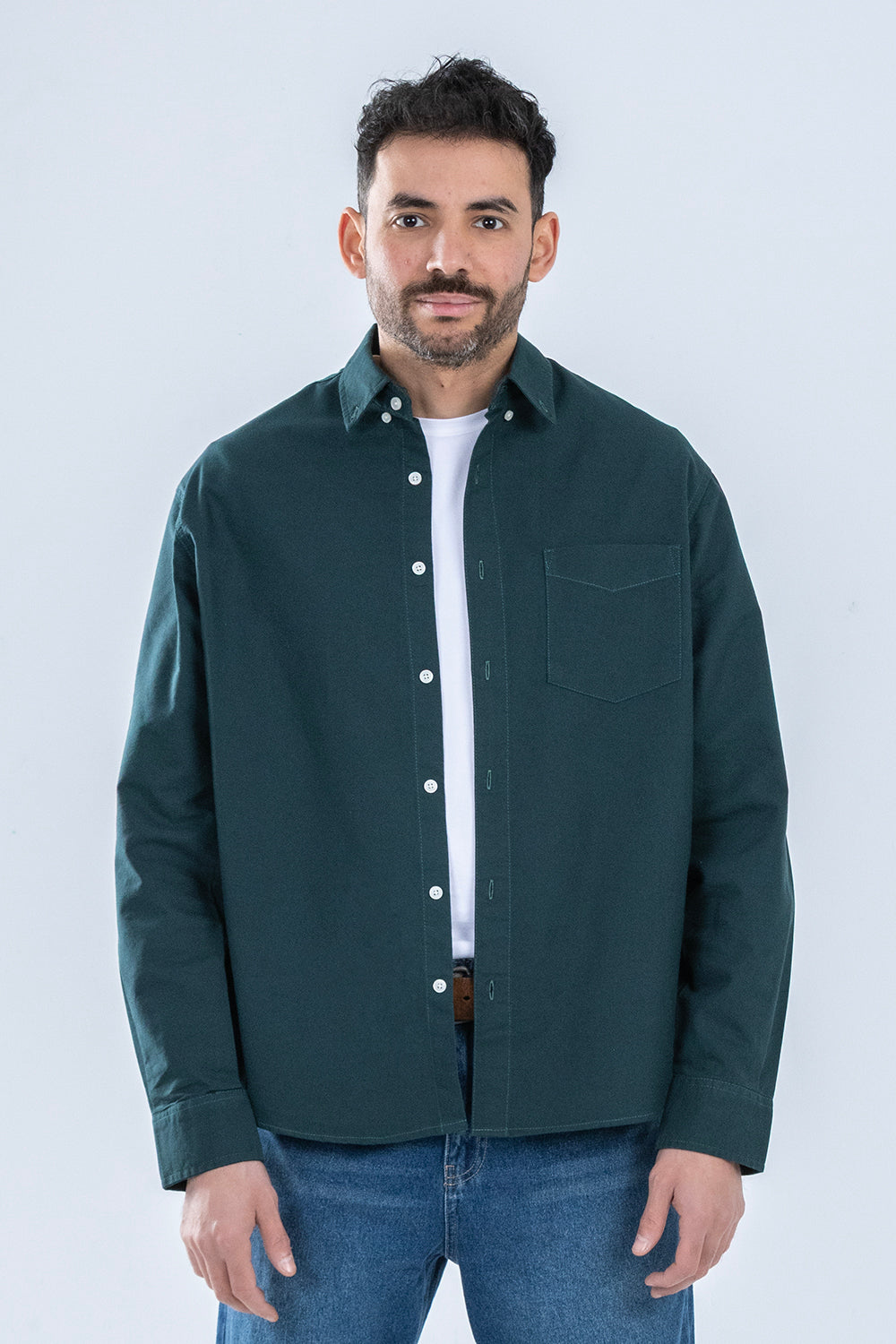 Button-up . Oxford shirt -Dark Olive