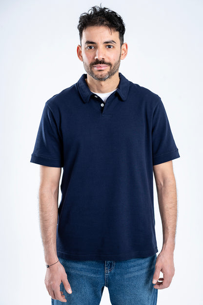 COTTON POLO SWEATER - navy