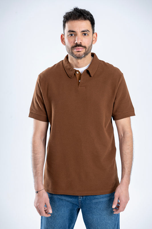 COTTON POLO SWEATER - brown