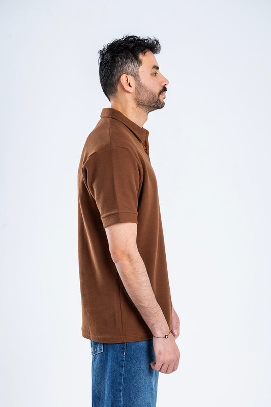 COTTON POLO SWEATER - brown