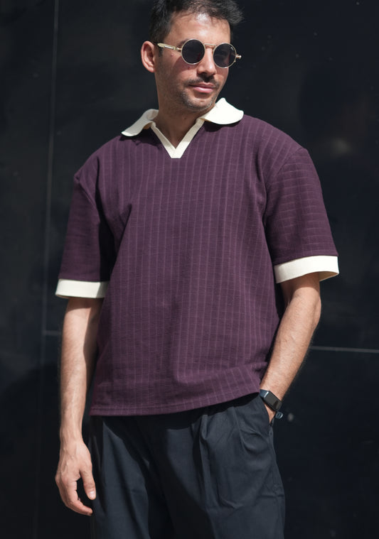 Riviera Contrast Collar Polo - Burgundy