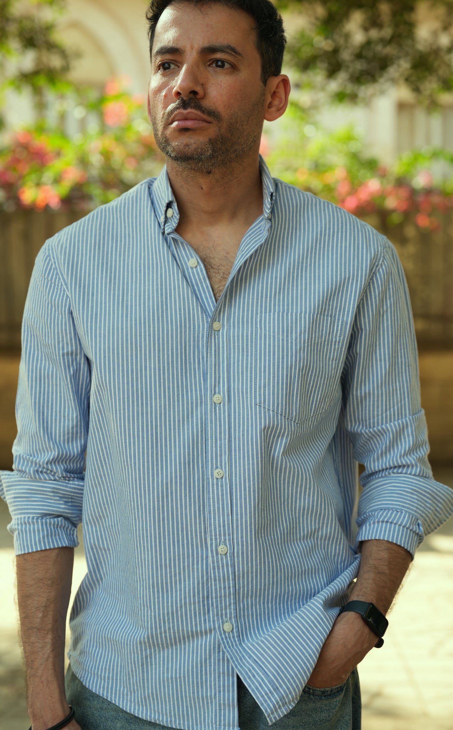 Button-up . Oxford shirt -Blue striped