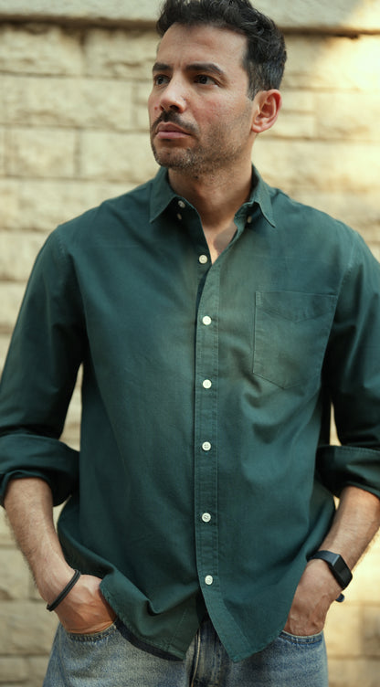 Button-up . Oxford shirt -Dark Olive