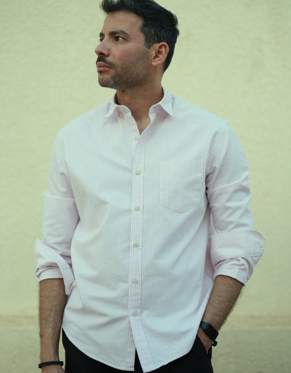 Button-up . Oxford shirt - Rose striped