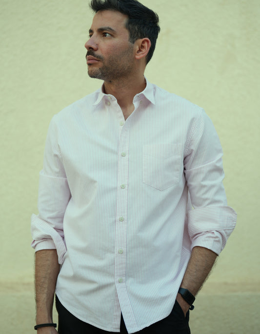 Button-up . Oxford shirt - Rose striped