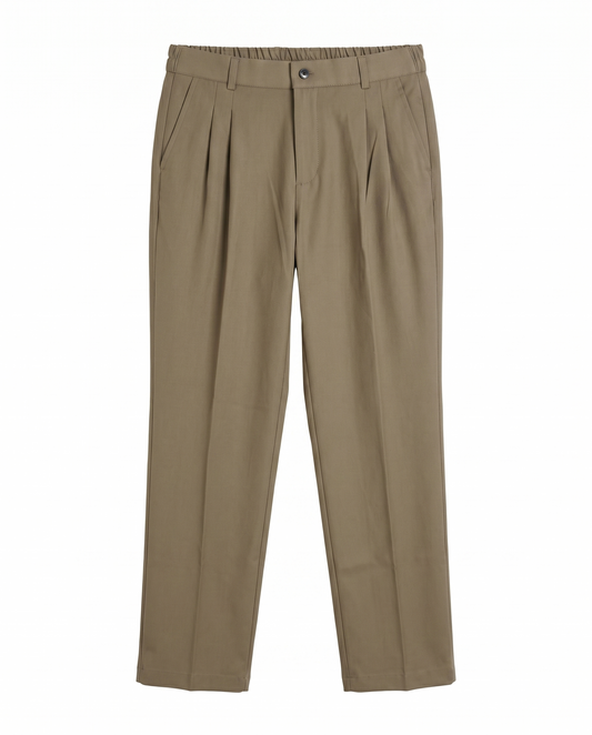 Relaxed Pleated Trousers - Olive Khaki