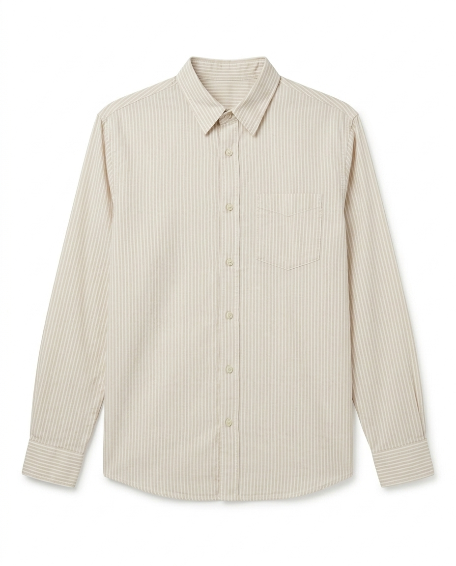 Button-up . Oxford shirt -Beige