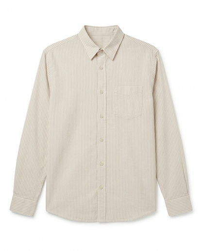 Button-up . Oxford shirt -Beige
