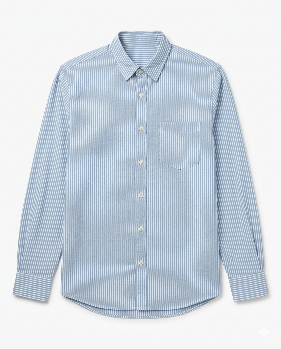 Button-up . Oxford shirt -Blue striped