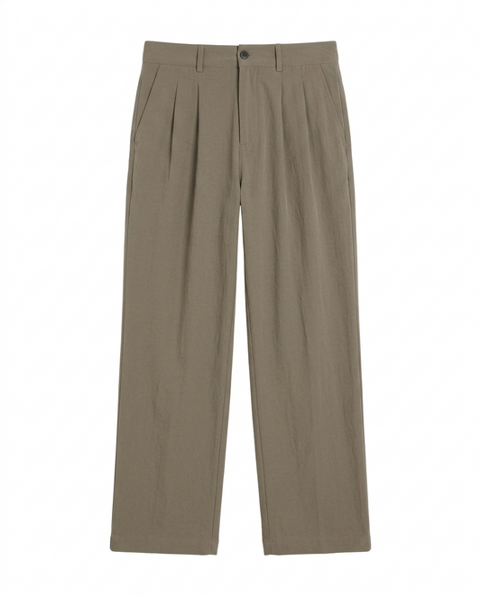 Wide Leg Pleated Pants – soft Old Money Style - olive grey