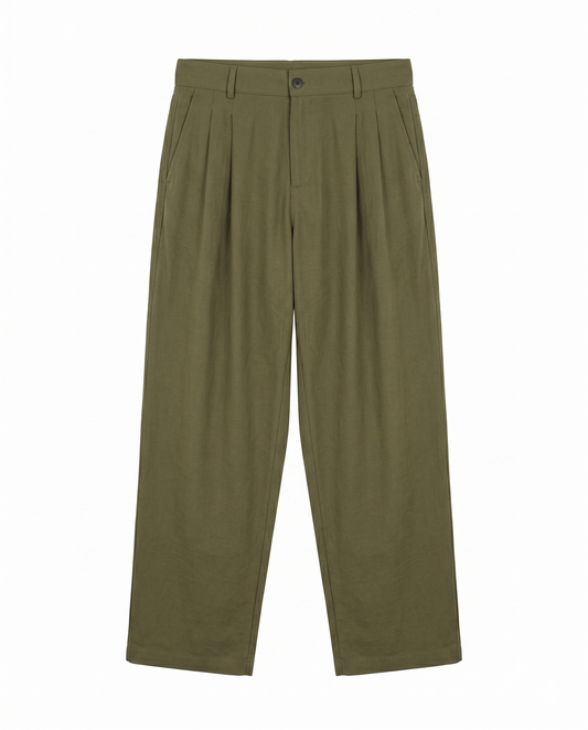 Wide Leg Pleated Pants – soft Old Money Style - olive