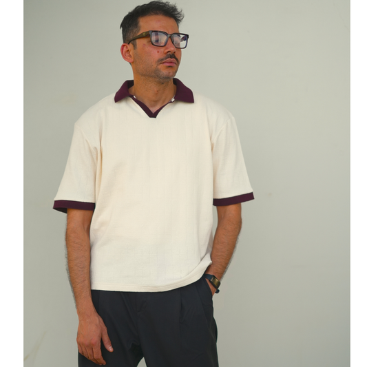 Riviera Contrast Collar Polo - Off White